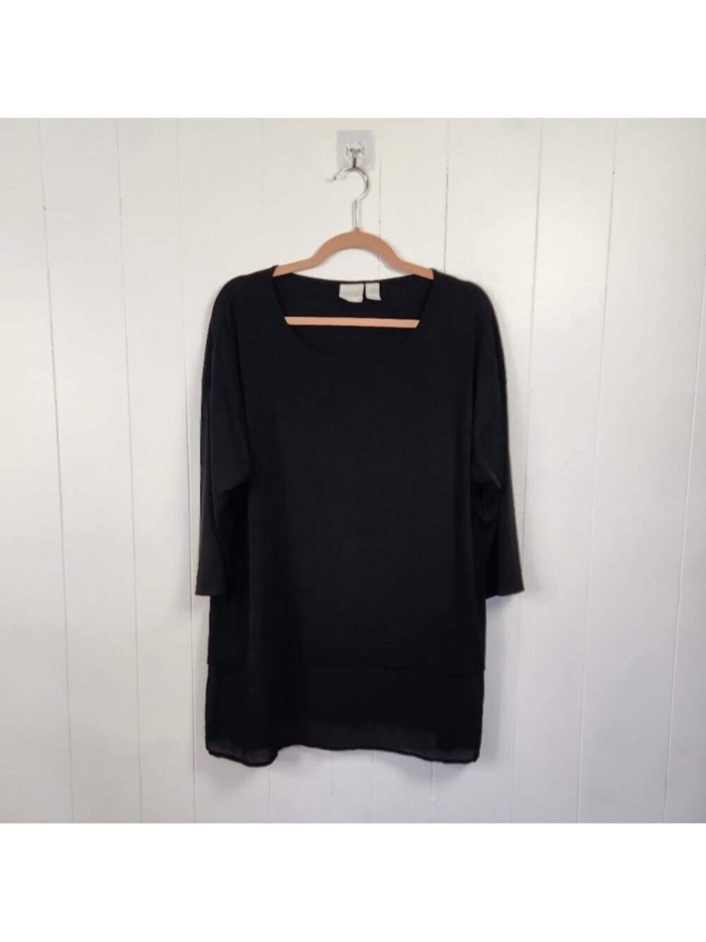 Chico's Black Slinky Knit Top 3/4 Sleeves Stretchy Tunic Office Work Wear Career
